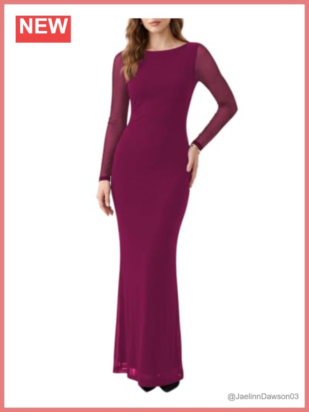 Naggoo Women's Mesh Long Sleeve Maxi Dress Bodycon Formal Cocktail Dress